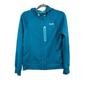 Fila Sport Womens Teal Hooded Full-Zip Track Jacket Front Pocket Contrast Design